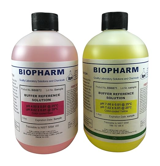 pH Buffer Calibration Solution Kit 2-Pack — one pH 4.00 (red) and one pH 7.00 (Yellow) Each 500 mL (1.06 Pint) — NIST Traceable Reference Standards for All pH Meters