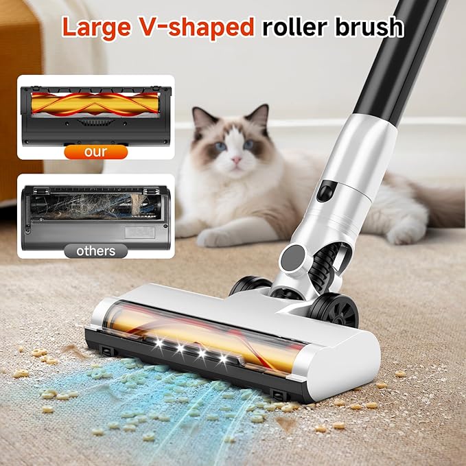 Cordless Stick Vacuum Cleaner with Auto Empty System Self-Charging Base Powerful Suction for Pet Hair on Carpet &amp Hardfloor Lightweight Anti-Tangled Handheld Vacuum HEPA Filtration Black