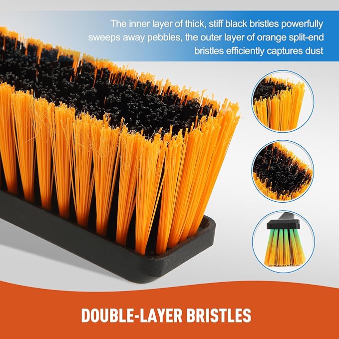 24”Push Broom Brush for Floor Cleaning with 65” Long Handle and Stiff Bristles Heavy Duty Brush for Shop Deck Garage ConcreteIndoor and Outdoor BroomOrange