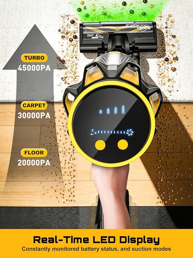 Cordless Vacuum Cleaner for DeWalt 20V Battery 45KPA 400W Vacuum Cleaners for Home Self-Standing Stick Vac w/LED Display Anti-Tangle Lightweight Vacuum for Carpet Floor Car(Battery Not Included)