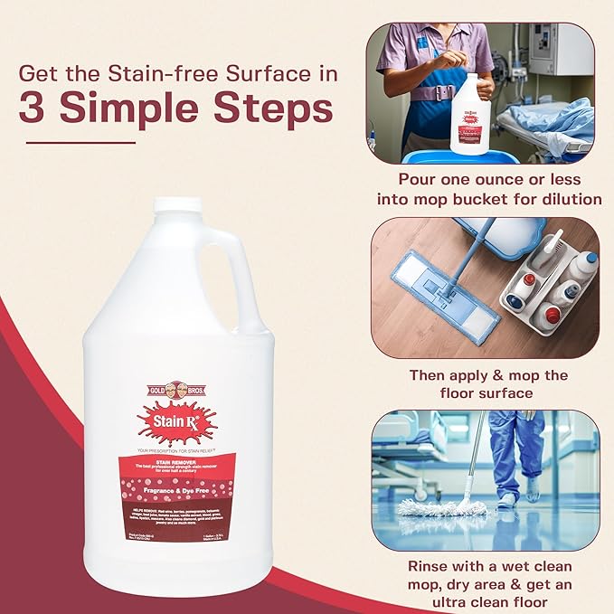Stain Remover Effectively Eliminates Stains from Wine Berries &amp Blood on Colorfast Fabrics Carpets Upholstery &amp Jewelry Fragrance Bleach &amp Dye-Free Peroxides &amp Phosphates 1 Gall
