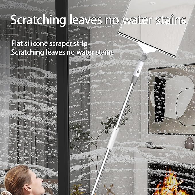 Window Cleaning Squeegee Kit 14 Silicone Blade and Microfiber Scrubber with 54 Aluminum Handle 2-in-1 Rotating Window Cleaner for Glass Doors Shower Mirrors and Home Windows – LJGG (Gray/White)