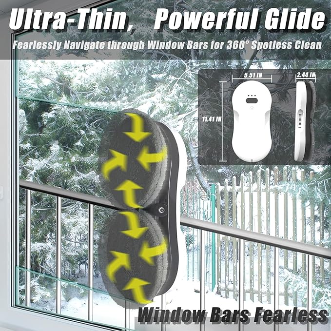 Window Cleaning Robot - Ultra Slim Window Cleaner Robot Equipped with Dual Water Sprays &amp Smart Edge Detection - Clean Vacuum for Interior/Exterior Floor to Ceiling Windows