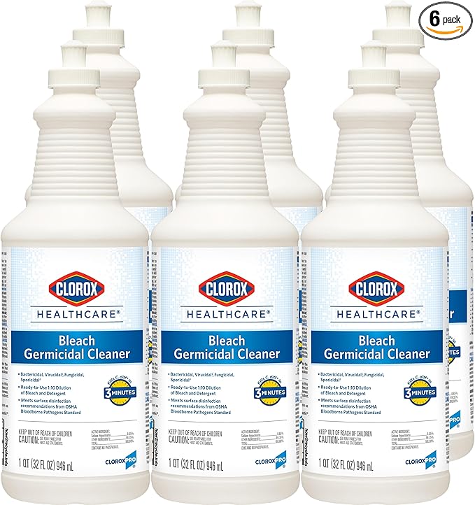 CloroxPro Healthcare Bleach Germicidal Cleaner Pull-Top Healthcare Cleaning and Industrial Cleaning 32 Ounces - 68832 (Pack of 6)