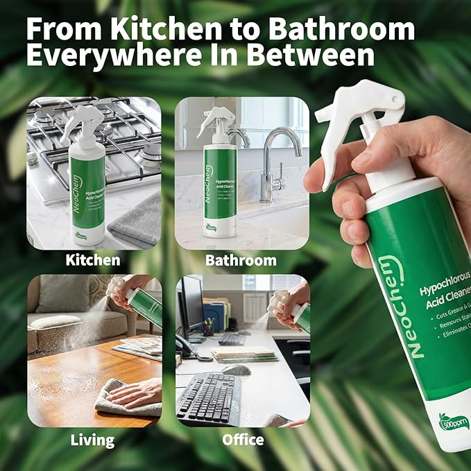 Hypochlorous Acid Spray For Cleaning 500ppm Hypochlorous AcidCuts Grease Removes Stains Eliminates Odors - No Rinse No Harsh Fumes Biodegradable (16oz*8)