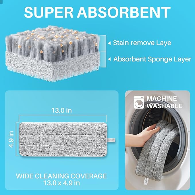 JOYMOOP 8L Large Capacity Flat Mop System with Extension Handle Ideal for Floor Window and Wall Cleaning - Includes 5 Washable Microfiber Pads for Wet and Dry Use