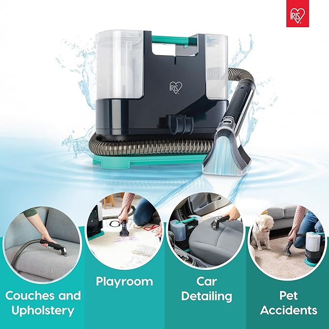 IRIS USA Carpet Spot Cleaner Machine 110V with Auto Spray for Low Pile Carpet Couch Sofa Upholstery Car Detailing Shallow Berber Rug Lightweight Portable Chemical-Free Stain Remover 1000mL Tank