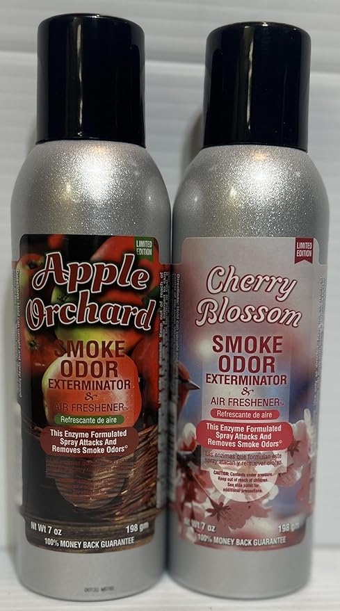 Smoke Odor Exterminator 198 gm/ 7 oz Large Spray Apple Orchard Set of Two Cans. Assortment (2) Includes Apple Orchard &amp cherry Blossam.