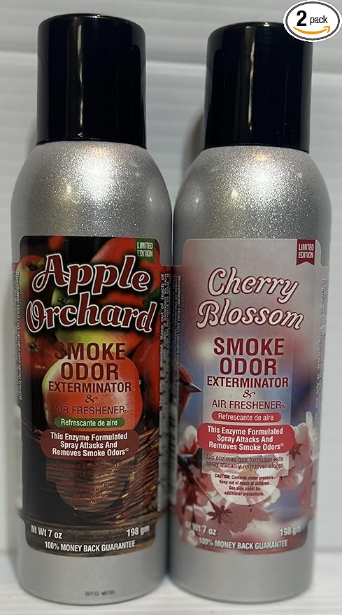 Smoke Odor Exterminator 198 gm/ 7 oz Large Spray Apple Orchard Set of Two Cans. Assortment (2) Includes Apple Orchard &amp cherry Blossam.