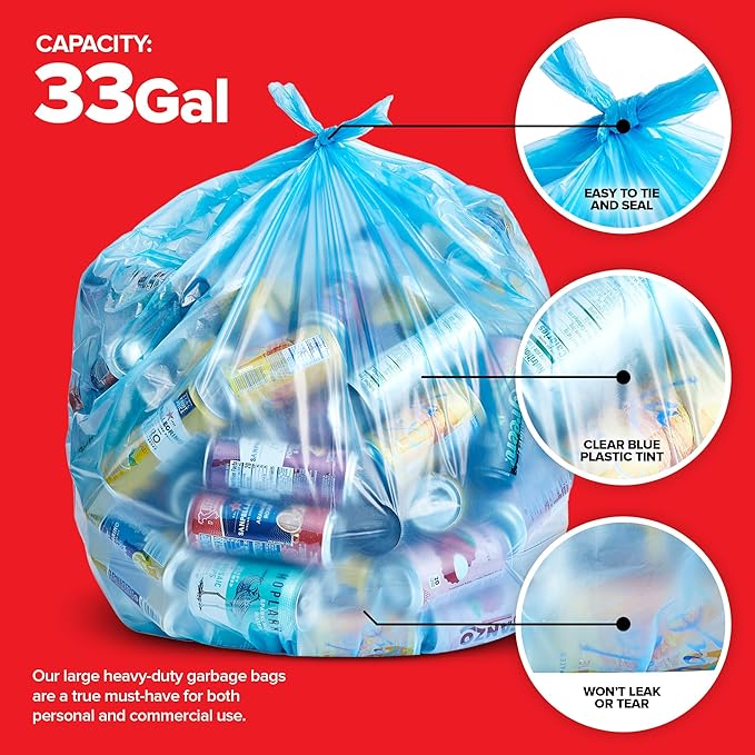 Heavy-Duty Blue Recycling Bags 120-Pack Blue Garbage Bags For Recycling | 33-Gallon Capacity| Commercial Industrial or Home Use