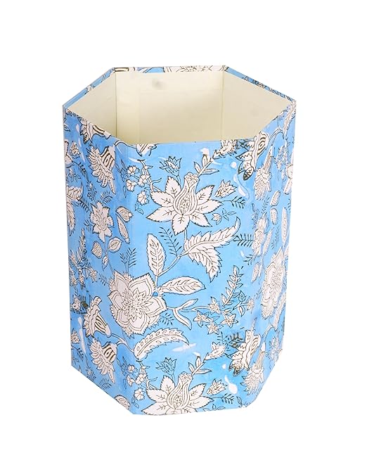Handmade Cotton Paper Waste Basket Stylish Trash Can for Home or Office (1 Sky Blue)