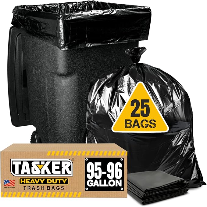 95-96 Gallon Trash Bags Heavy Duty (25 Bags w/Ties Value pack) Extra Large Trash Bags 90 Gallon 95 Gallon 96 Gallon 100 Gallon