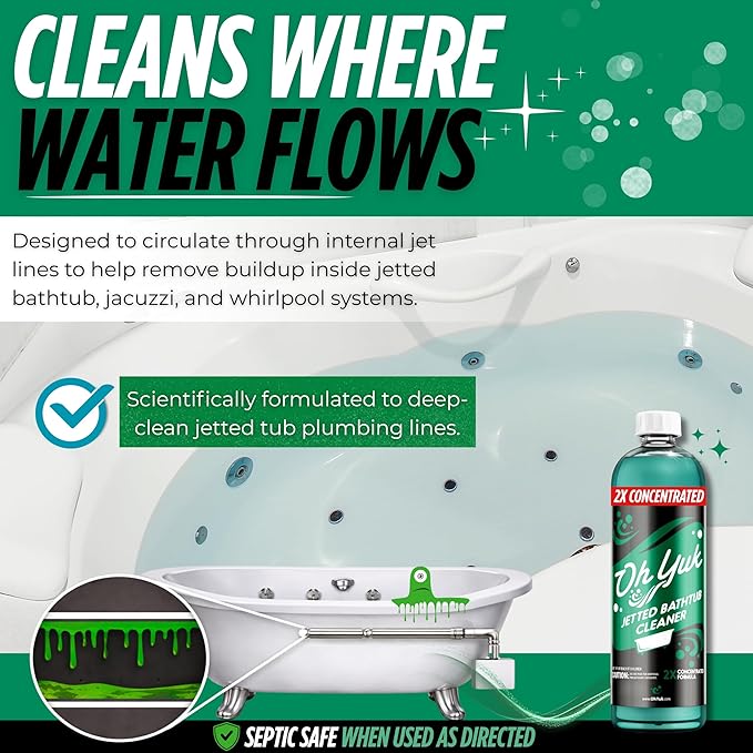 Oh Yuk Jetted Tub Cleaner 2X Concentrated – Deep Cleaning Jetted Bathtub &amp Jacuzzi Cleaner for Tub Systems with Jets – Removes Buildup – 16 fl oz