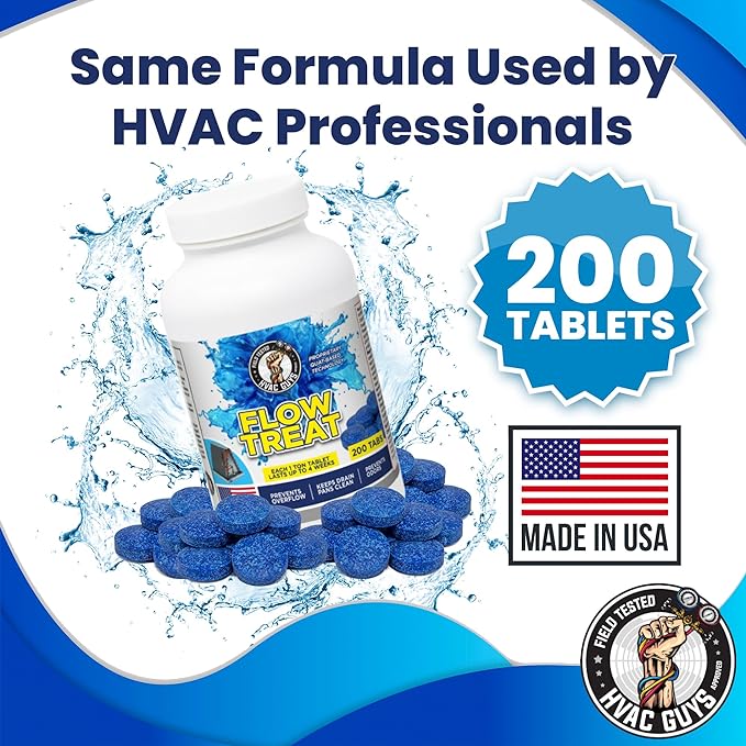 HVAC GUYS – Flow Treat Tabs - 2400 Tablets | AC Drain Line Cleaner | Prevents Odors Keeps HVAC Drain Pan Clean Prevents Overflow | One Tablet Lasts up to 4 Weeks