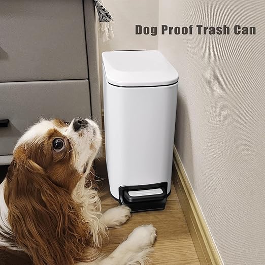 Cesun Small Bathroom Trash Can with Lid Soft Close Step Pedal 6 Liter / 1.6 Gallon Stainless Steel Slim Garbage Can for Bedroom Diaper Waste Basket with Removable Inner Bucket (White)