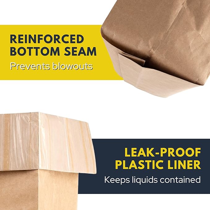 Trash Compactor Bags for Kitchen (24-Pack) 25% Thicker Kraft Paper Compactor Bags with Leak-Proof Liner &amp Sticker Seals