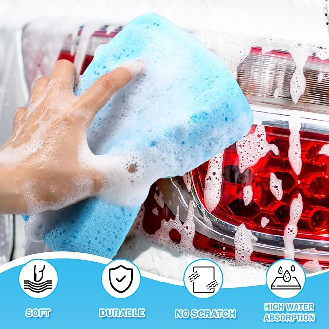 Tioncy 12 Pcs Large Car Wash Sponges Bulk 7.5 x 5.5 x 1.9 Inch Grouting Foam Cleaning and Washing Sponge Commercial Foam Large All Purpose for Kitchen Bathroom Household (Blue)