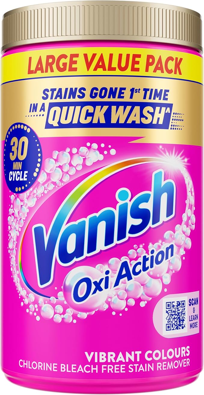 Vanish Stain Remover Gold Oxi Action Powder 1.5kg Removes Stains Laundry Detergent Leave Behind Protects Fabric Colours and Removes Odours Bleach Free