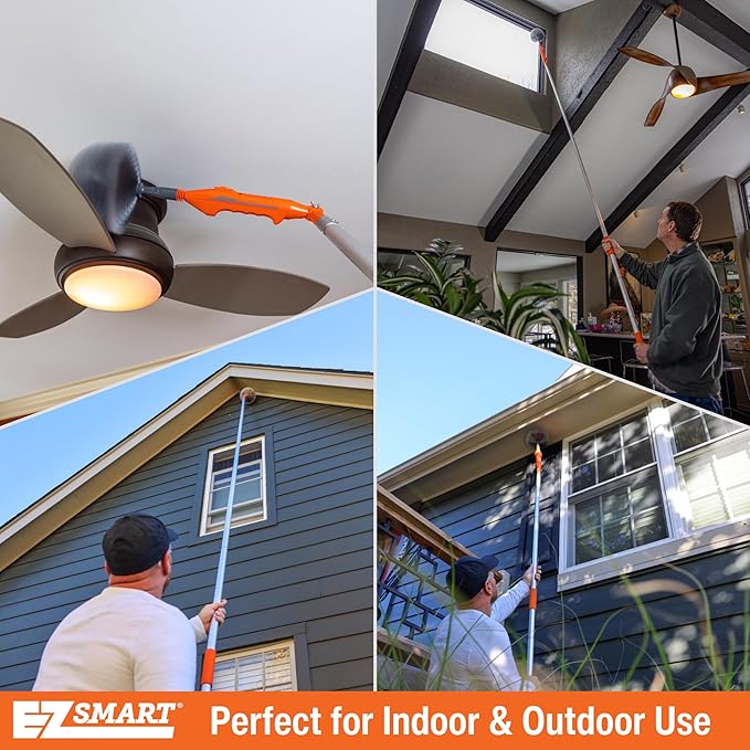 Powered Cobweb &amp Ceiling Fan Duster with 16ft Rigid Extension Pole – Adjustable Arm Removable Washable Head Interior &amp Exterior Use – Handheld or Pole-Mounted Cleaning Tool