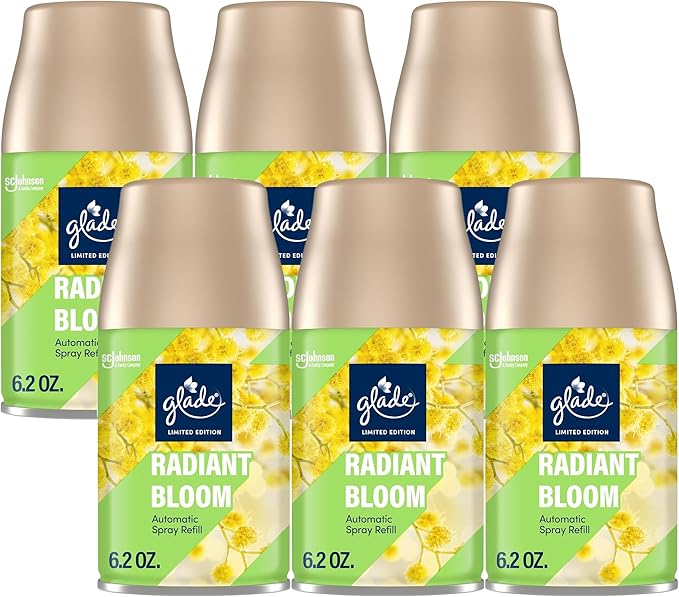 Glade Automatic Spray Refill Radiant Bloom Scented Air Freshener for Home and Bathroom 6.2 Oz 6 Pack