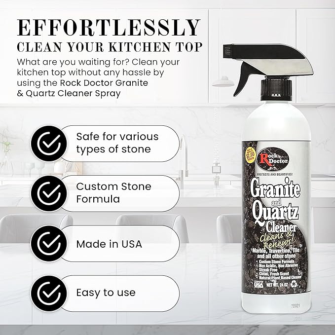 Rock Doctor Granite and Quartz Cleaner kit 64oz and 24oz. Cleans Tile Marble Kitchen Countertop and Natural Stone Surfaces Streak-Free Shine