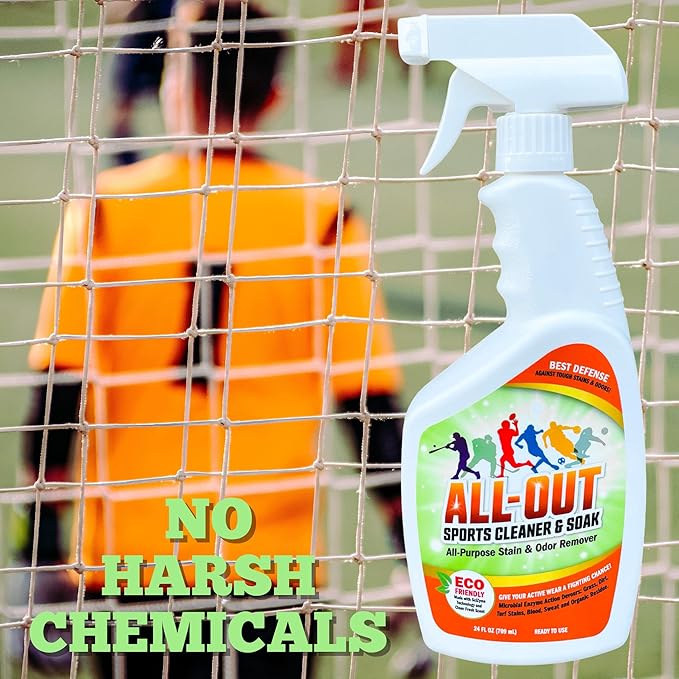 All-Out Cleaner &amp Odor Eliminator Combo - Remove Tough Stains and Odor from Jerseys Gloves Shoes Pants Baseball Pants etc. 24 oz (2 pack)