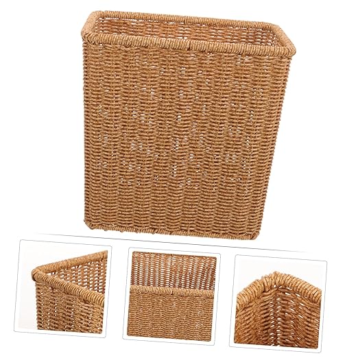 OUNONA Nordic Style Woven Trash Can Space-Saving Garbage Bin for Bathroom Kitchen No Lid Decorative Waste Basket for Home Office Compact Design