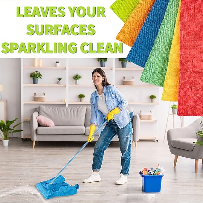 HELOMOR 6 Extra Large Microfiber Cleaning Cloths 30x18 Floor Towels for Squeegee Mop Reusable Multi-Purpose Cleaning Rags for House Kitchen Car &amp Windows Highly Absorbent Lint-Free