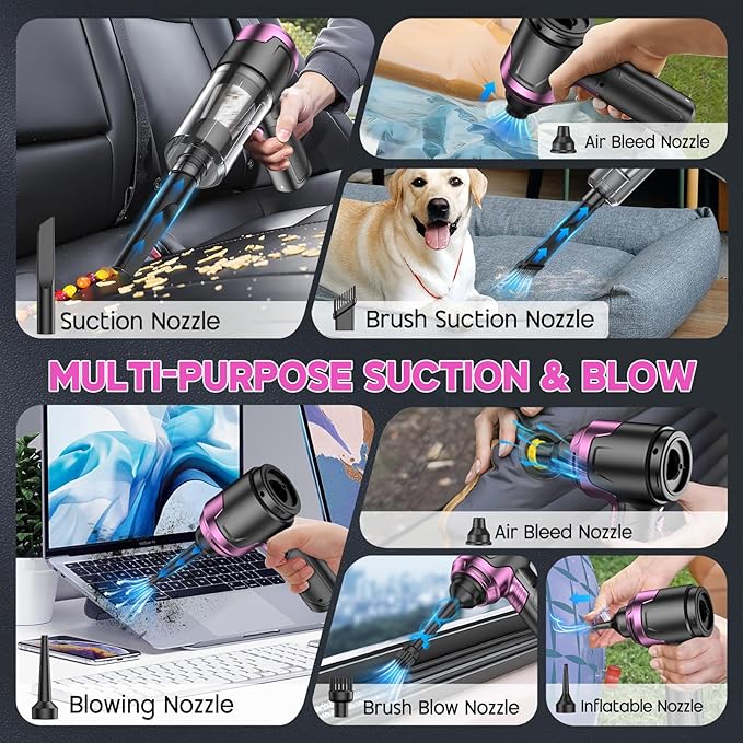 KMM Handheld Car Vacuum Cleaner 10000PA Vacuum Cleaner &amp Air Duster 120W High Power Vacuum Portable Cordless Hand Held Vacuum Rechargeable with Multi-Nozzles &amp LED Light for Home Car Offi