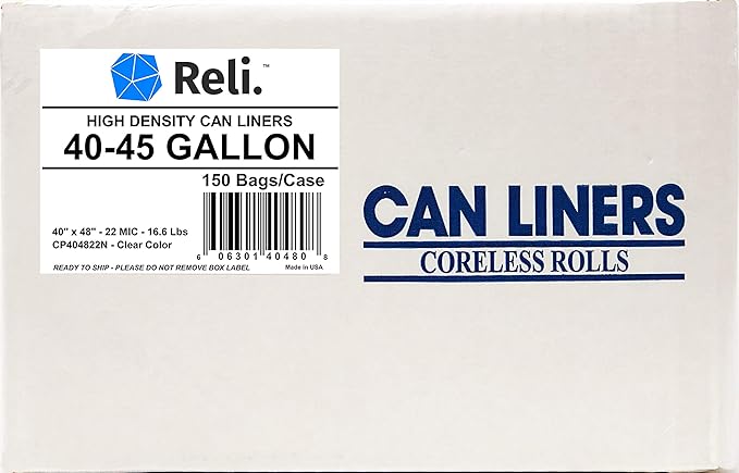 Reli. Premium 40-45 Gallon Trash Bags | 150 Count | Made in USA | Heavy Duty | Bulk | SuperValue | Clear Multi-Use Garbage Bags