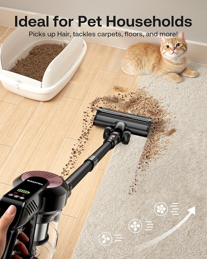 Cordless Vacuum Cleaner Self-Standing 40Kpa 45Mins Vacuum Cleaners for Home 8-in-1 Lightweight Stick Vacuum with Anti-tangle Wireless Vacuum for Carpet Tile Pet Hair Hardwood Floors Black