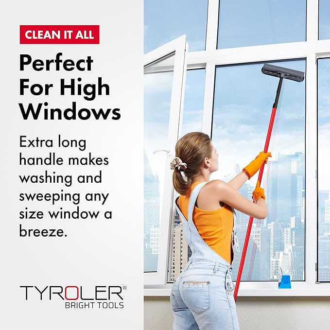 Tyroler 2-in-1 High Window Cleaner Squeegee | 12-80 Anti-Rust Handle | 100% Silicone Scratch Free for Superior Durability and Protection