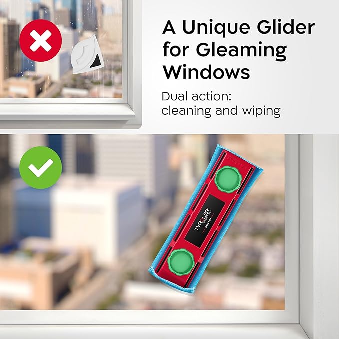 Tyroler Magnetic Window Cleaner Tool | The Glider D4 Window Cleaning Tool Fits Windows 0.1-1.6 Thick | All-in-One Window Cleaning Kit | Magnetic Glass Cleaner Tool | Magnet Window Cleaner Tool