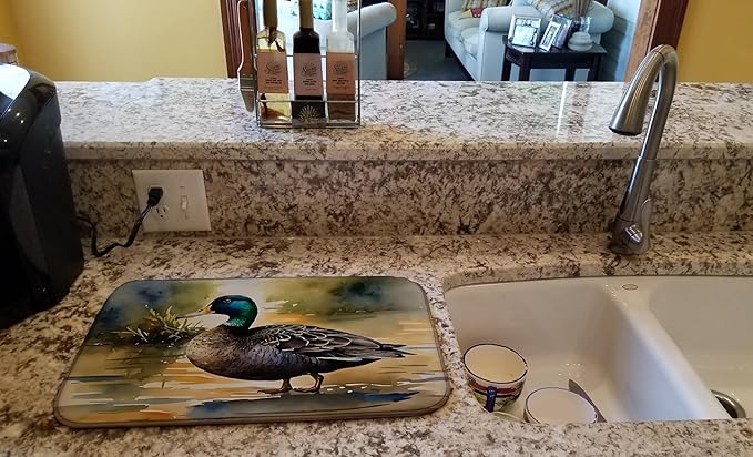 Caroline's Treasures DAC3180DDM American Black Duck Dish Drying Mat Absorbent Dish Drying Mat Pad for Kitchen Counter Dish Drainer Mat for Countertop 14 x 21 Multicolor
