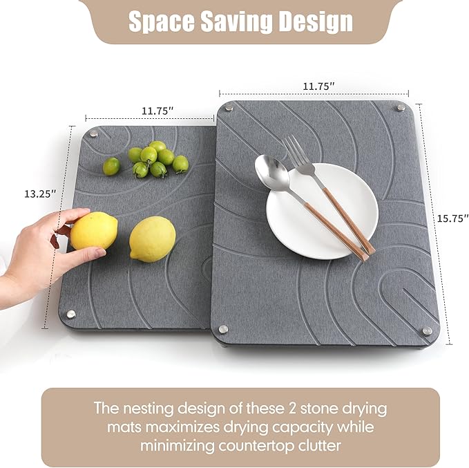 CZWL&ampHG 2 PCs Stone Dish Drying Mats for Kitchen Counter-Diatomaceous Dish Drying Mats Superb Absorbent with Non-Slip Stainless Steel FeetHeat Resistant15.7(L)×11.8(W)