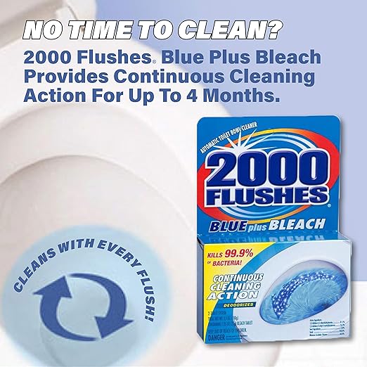 2000 FLUSHES 208082 Blue Plus Bleach Automatic Toilet Bowl Cleaner Twin-Pack 3.5 OZ [PACK OF 6]