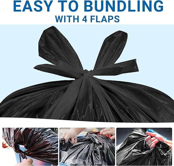 23-33 Gallon 1.2 Mil Heavy Duty Trash Bags 60 Count with 4 Innovative Flap Ties | Compatible with Rubbermaid Brute &amp Winco &amp Behrens 30-33 Gallon Round Trash Can Black 30 Count &amp Clear 30