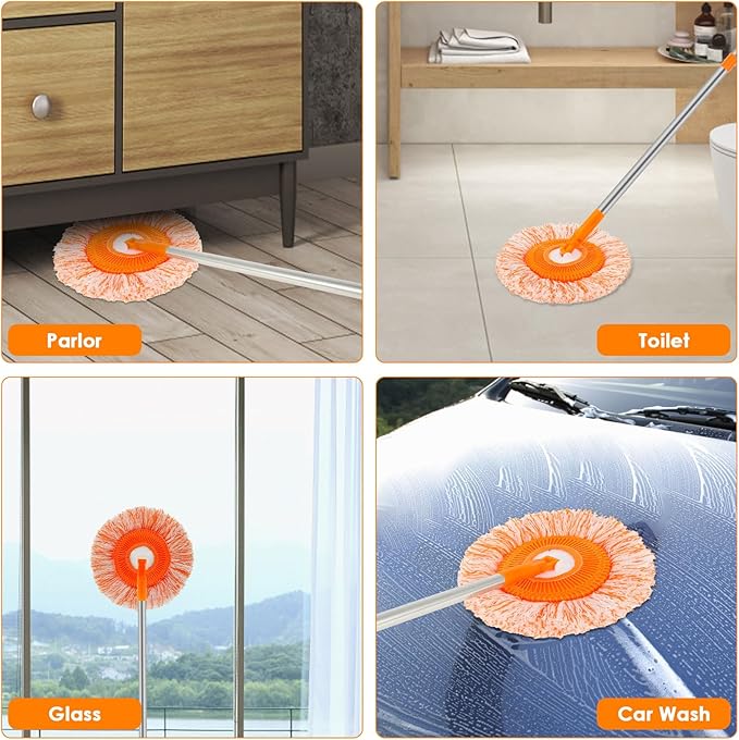Wall Cleaner Mop with 90 Long Handle Baseboard Cleaner Tool Duster Round Dust Mop with 5 Replacement Pads  Dry and Wet Ceiling Cleaning Tool for Painted Walls Window Floor