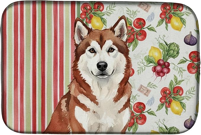 Caroline's Treasures Red and White Alaskan Malamute Vegetables Dish Drying Mat Absorbent Dish Drying Mat Pad for Kitchen Counter Dish Drainer Mat for Countertop 14 x 21 Multicolor