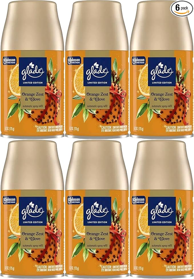 Glade Automatic Spray Refill 6 Pack Orange Zest &amp Clove Scent Home Fragrance Refill Can 6.2 oz