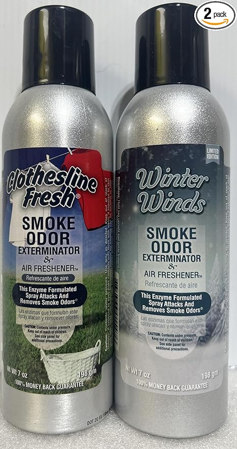 Smoke Odor Exterminator 198 gm/ 7 oz Large Spray Clothesline Fresh Set of Two Cans. Assortment (2) Includes Clothesline Fresh &amp Winter Wind.