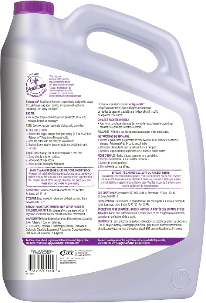Rejuvenate Soap Scum Remover Refill Easily Dissolves Soap Scum Without Scrubbing 1 Gallon