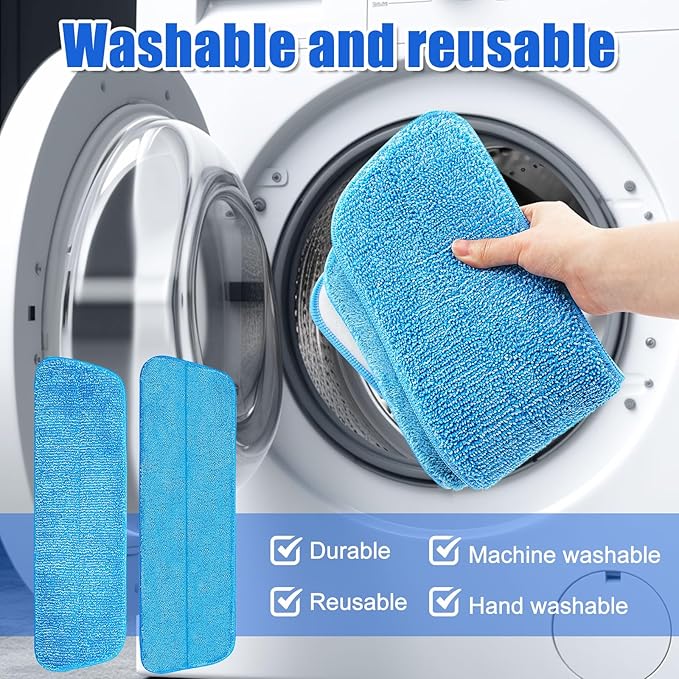 Flat Mop with Stainless Steel Handle Handle Adjustable 3 Sections Splice Microfiber Mop Floor Cleaning 4 Pieces Mops Cloth Wet &amp Dry Pads Wet and Dust Mopping