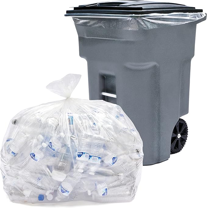 Veska 95 Gallon Trash Bags Clear (Huge 25 Count w/Ties) 95-96 Gallon Extra Large Garbage Bags Clear Recycling Trash Bags 90 Gallon