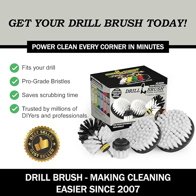 Interior Car Detailing Drill Brush Set - Soft Bristle Power Scrubber Attachments for Cleaning Car Truck Upholstery Carpet Leather Seats Wheels Rims Dash Console &amp Trim - Nylon Auto Scrub