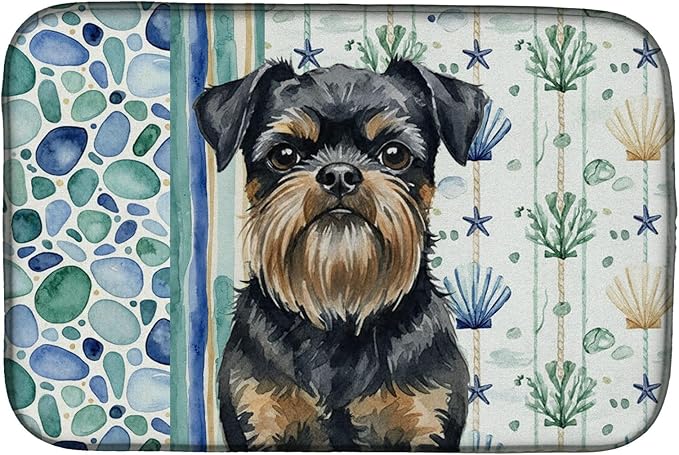 Caroline's Treasures Black and Tan Brussels Griffon Coastal Sea Glass Dish Drying Mat Absorbent Dish Drying Mat Pad for Kitchen Counter Dish Drainer Mat for Countertop 14 x 21 Multicolor