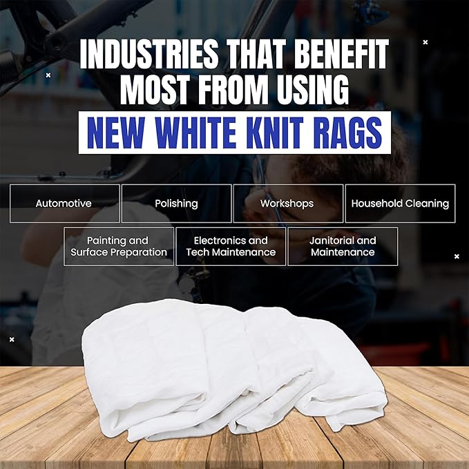 Premium White Knit (50 lbs. Box of Rags) Cotton T-Shirt Cloth Wiping Rags - Shop Cleaning Tshirt Cloths in a Box Staining &amp Finishing Rag for Auto Grease Paint &amp Wood