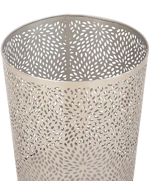 CosmoLiving by Cosmopolitan Metal Small Waste Bin with Laser Carved Floral Design 9 x 9 x 10 Silver