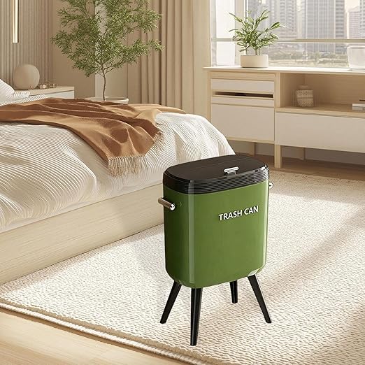 Garbage Can with Legs Dustbin High Foot 15L Large Capacity Household No Bending Wastebasket for Office Bedroom Kitchen Toilet Green