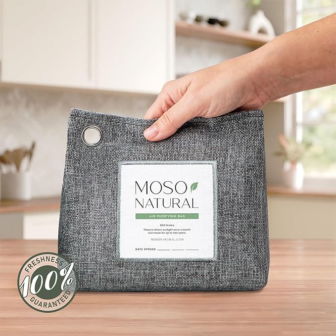 Moso Natural Air Purifying Bag 600g (21oz) Premium Bamboo Charcoal Odor Absorber | Room Deodorizer for Large Spaces Bedroom Kitchen Basement | Pet Odor Eliminator for Home | Unscented (5 Pack)